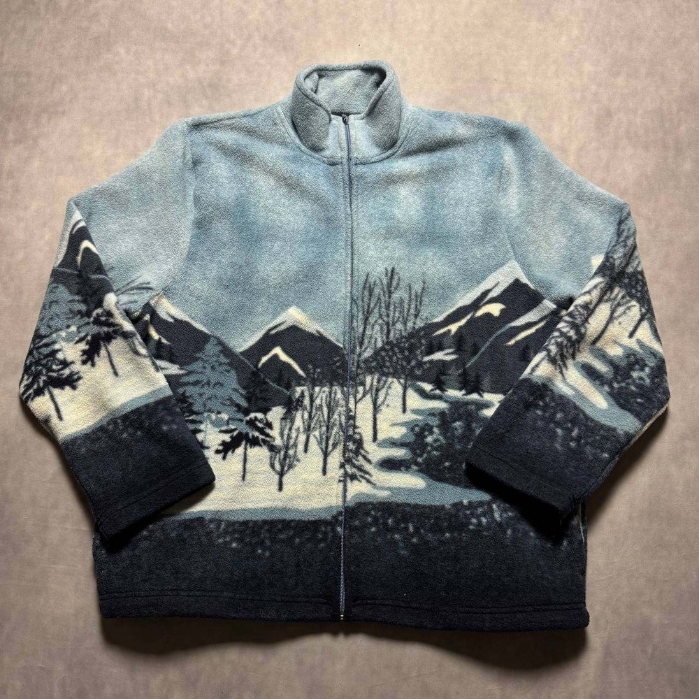 Tradition Mountain Landscape Fleece Jacket Womens XL Blue Excellent Vintage 90s